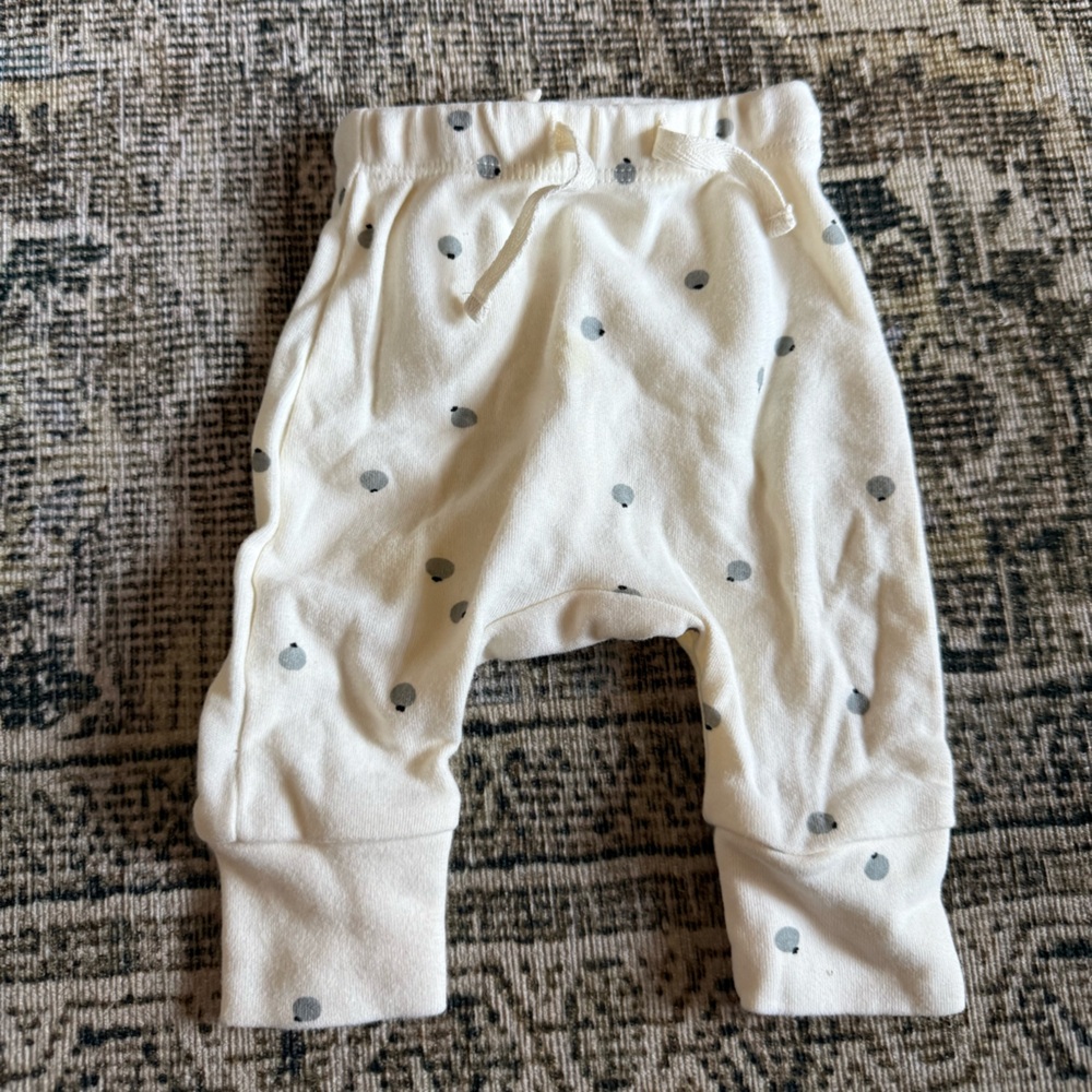 Quincy Mae Cream Baby Jogger Pants with Gray Dot Print